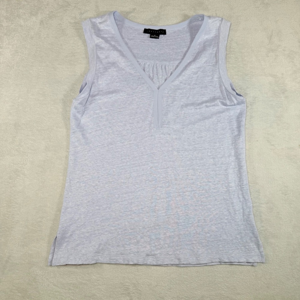 Sanctuary Womens 100% Linen V-Neck Sleeveless Tank Top‎ Lavender Blue Medium M